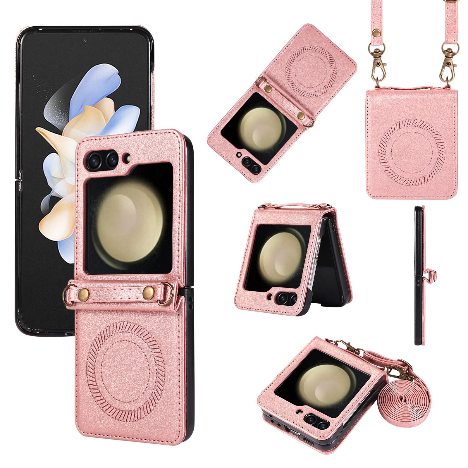 Crossbody Magnetic Leather Phone Case With Wireless Charger Long Strap For Samsung Galaxy Z Flip5/4/3
