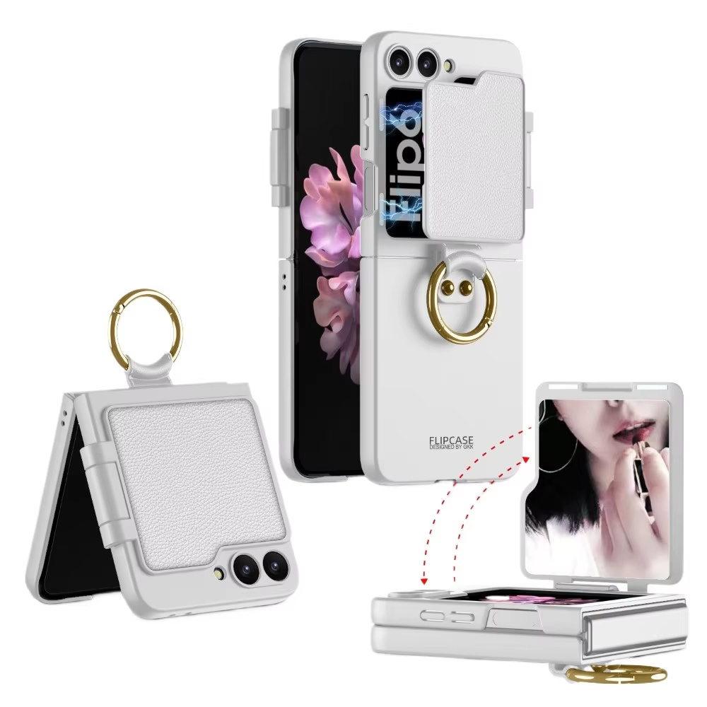 Ring Holder Phone Case With Back Screen Protective Mirror For Samsung Galaxy Z Flip 6/5