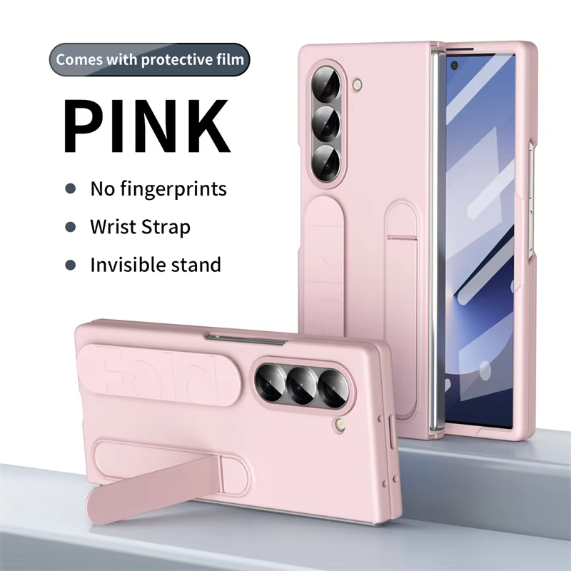 Skin Friendly Matte Silicone Wristband Bracket Case with Tempered Glass for Samsung Galaxy Z Fold 6 5 4 3 