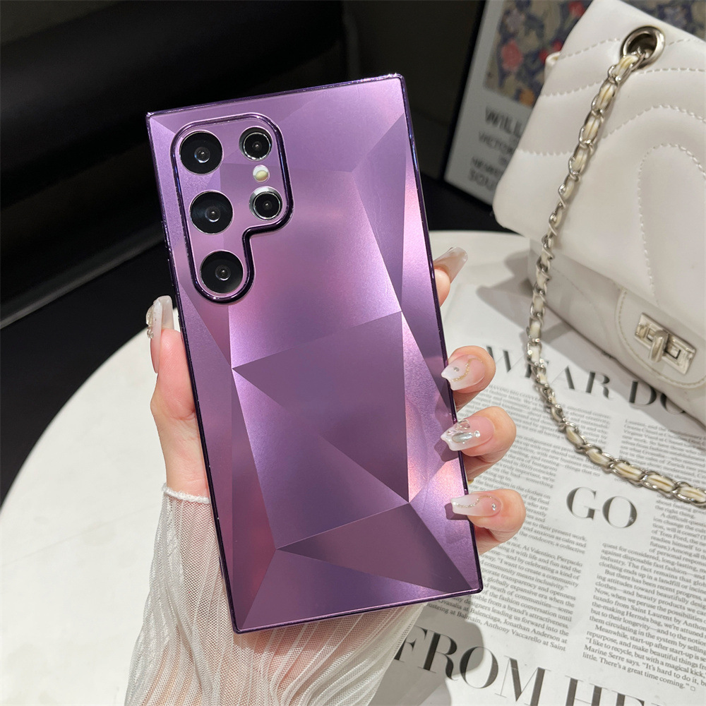 Luxury Plating 3D Diamond Pattern Matte Skin Touch Case for Samsung Galaxy S24 S23 S22