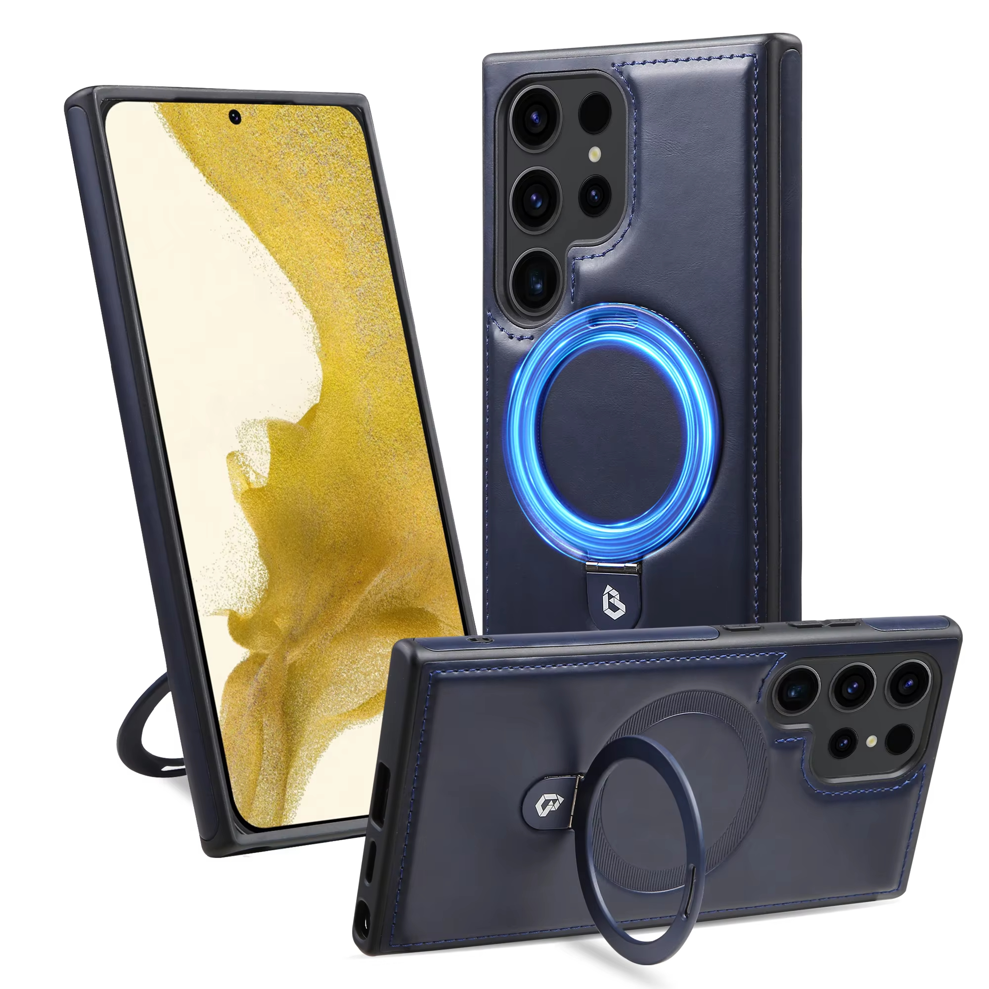 Luxury Business PU Leather Magnetic Ring Stand Phone Case For Samsung Galaxy S24 Ultra S23 Plus S22 