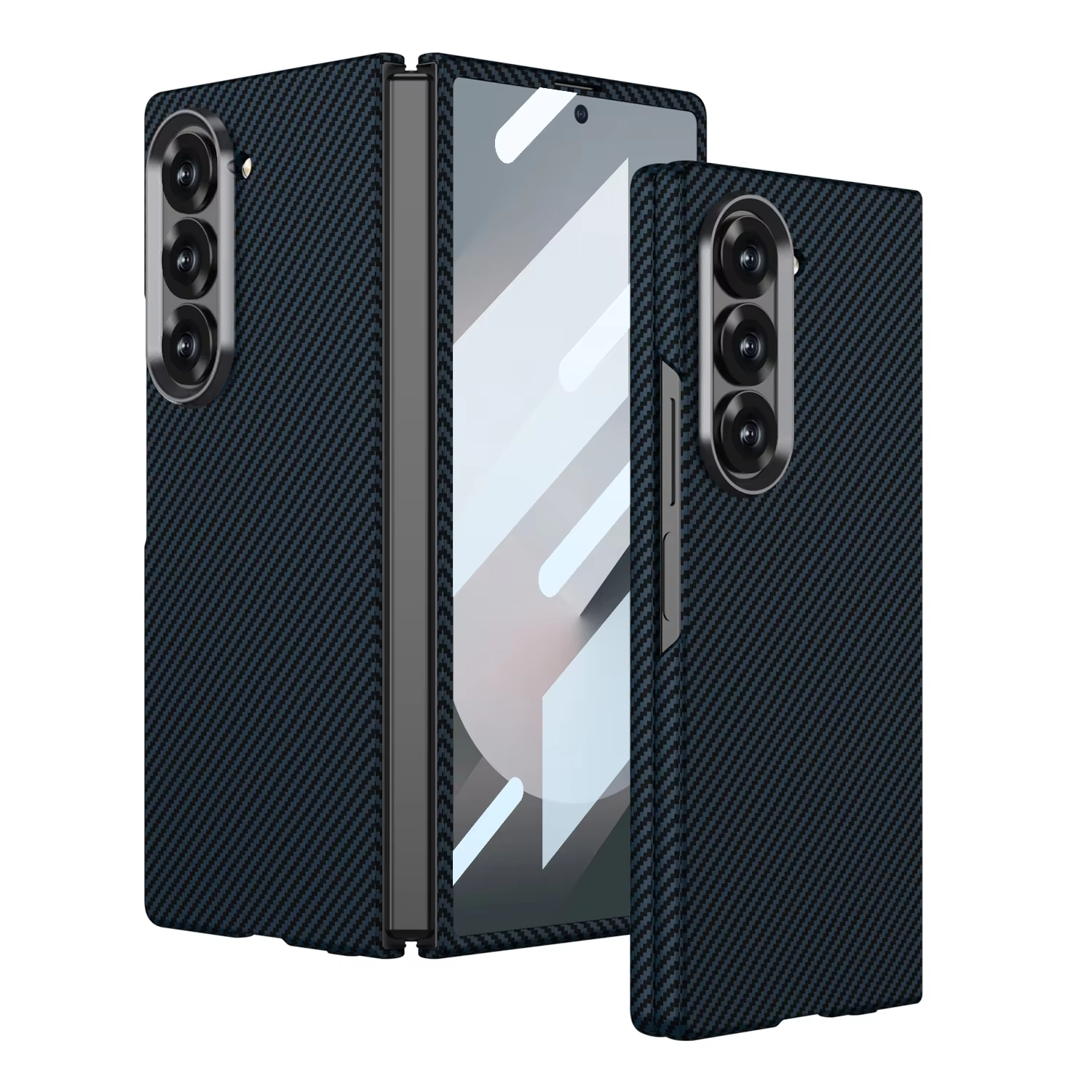 Luxury Carbon Fiber Pattern Shockproof Case For Samsung Galaxy Z Fold 6 With Screen Tempered Glass 