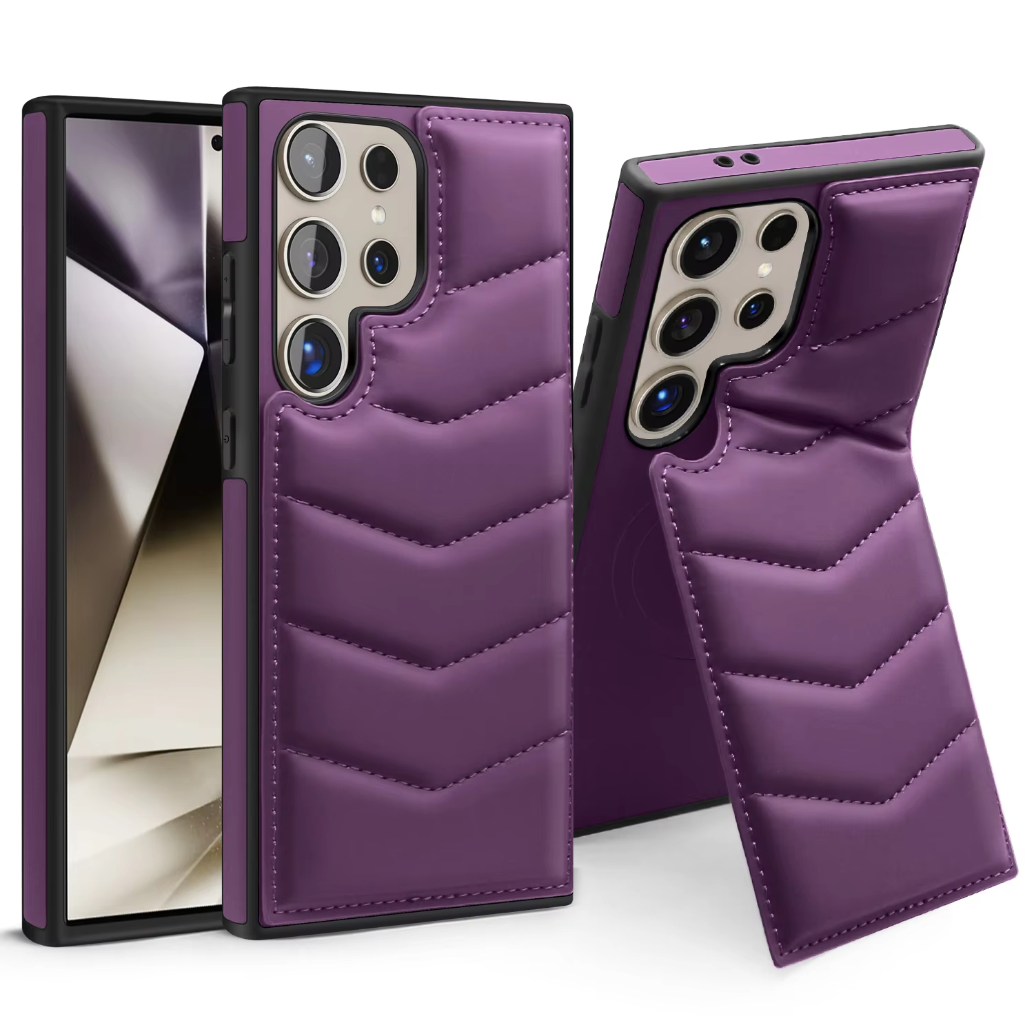 Down Jackets Air-Bags Invisible Folding Stand Magnetic Case for Samsung Galaxy S24 S23 Ultra Plus
