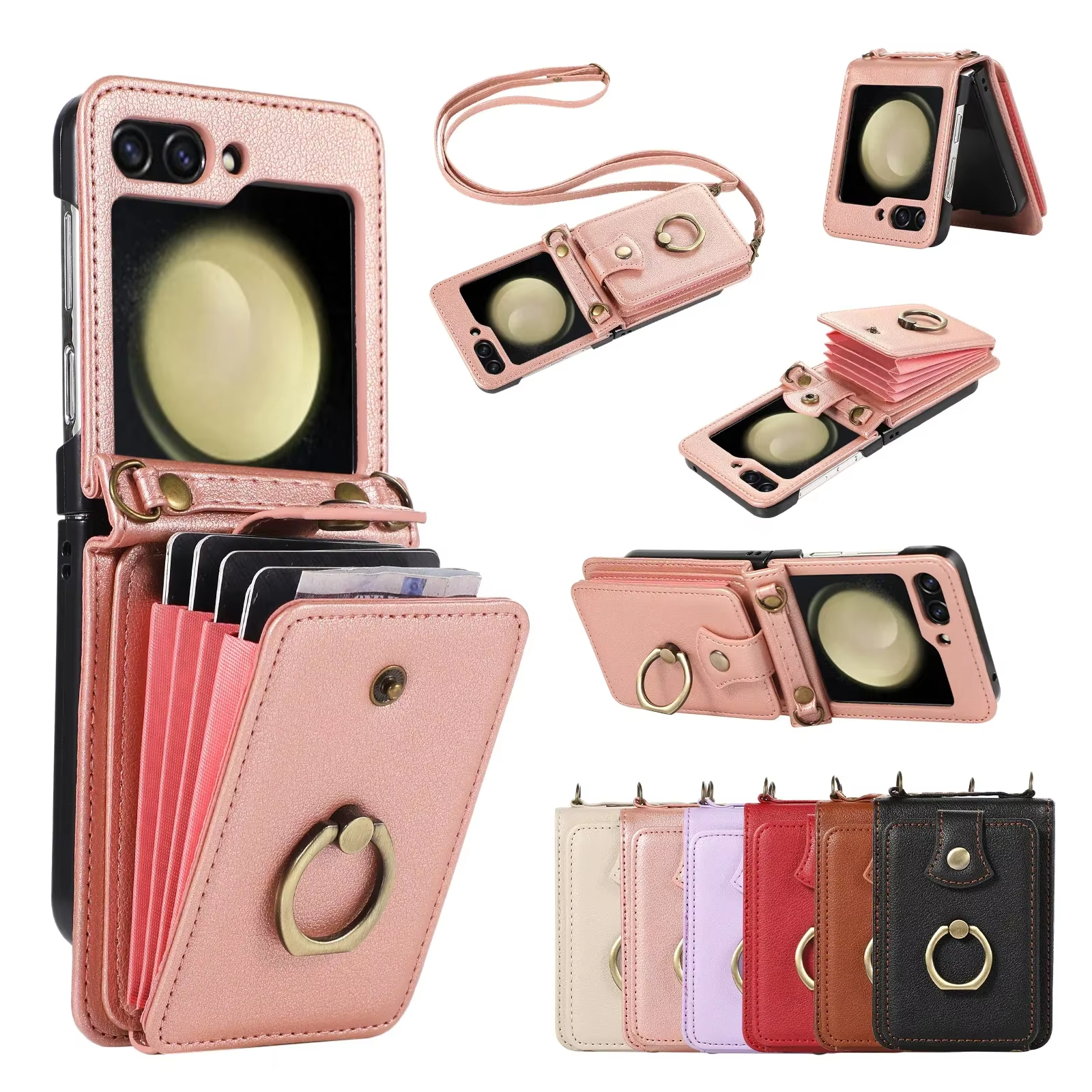 Crossbody Leather Cards Slot Wallet Bag Case For Samsung Galaxy Z Flip 6 5 4 3