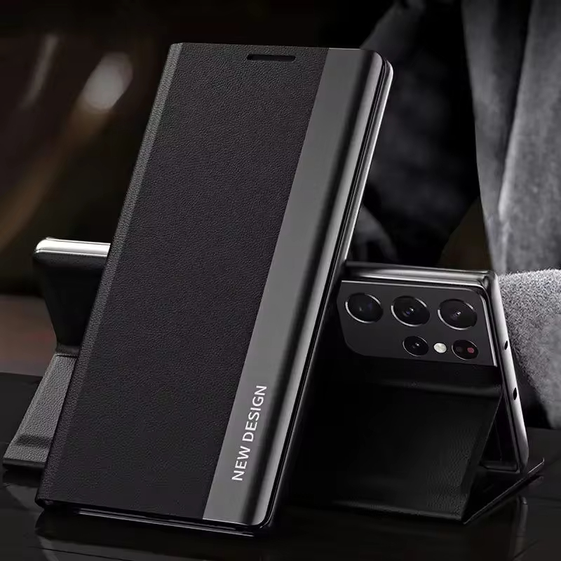 2024 The 4th Generation Side Window Magnetic Plating Bracket Flip Phone Case For Samsung Galaxy S24 Ultra