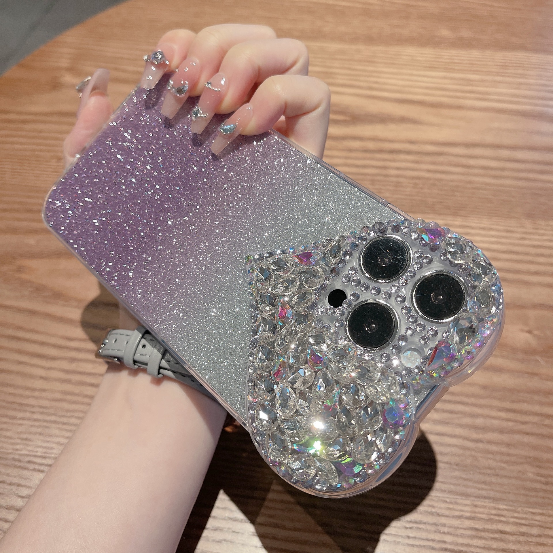 New Gradient Glitter Love Heart Rhinestone Phone Case For iPhone Series