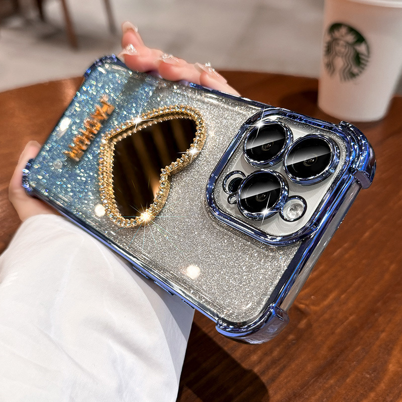 Heart-Shaped Rhinestone Mirror iPhone Case