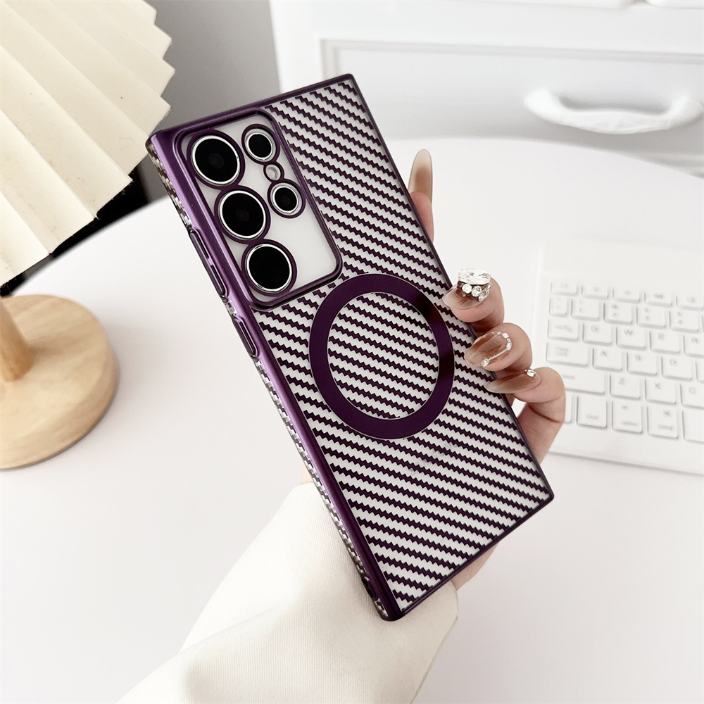 Translucent Carbon Fiber Magnetic Wireless Charging Case for Samsung Galaxy S24/S23/S22 Ultra