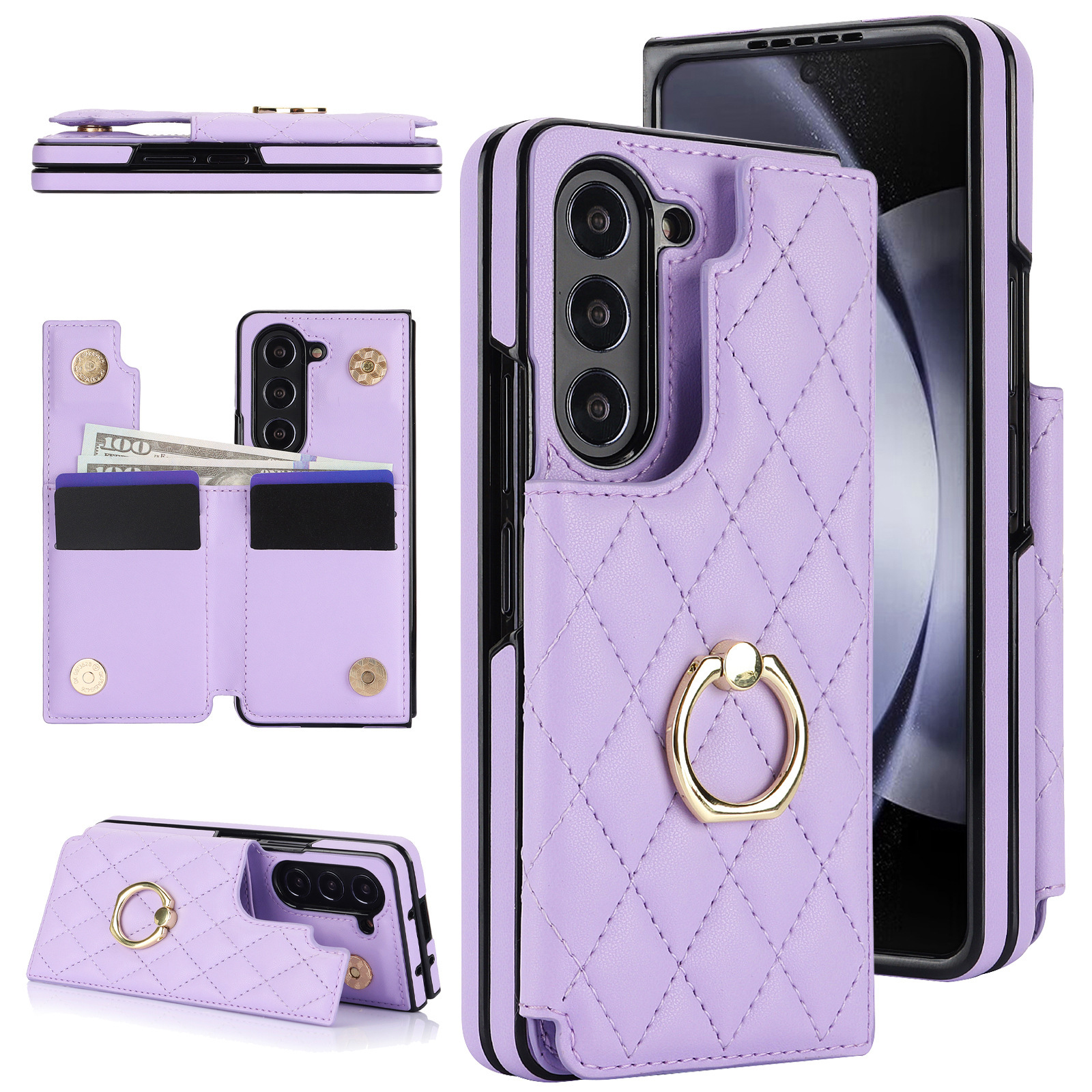 Luxury Wallet Leather Case Blocking Ring Kickstand Flip Leather Case for Samsung Galaxy Z Fold 3 4 5 6
