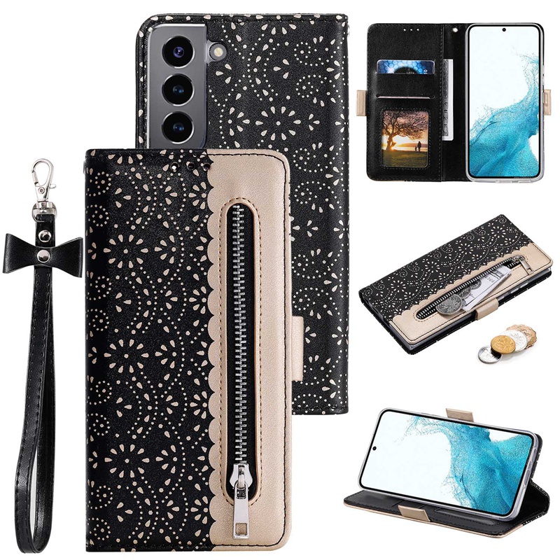 Luxury Lace Flower Zipper Wallet Case for Samsung Galaxy S23FE