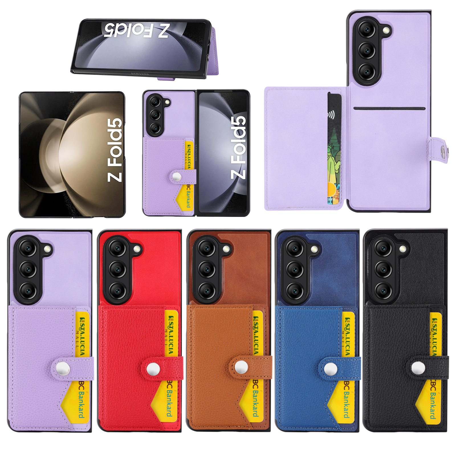 Litchi Leather Cards Slot Wallet Phone Case for Samsung Galaxy Z Fold 6 5 4 3 