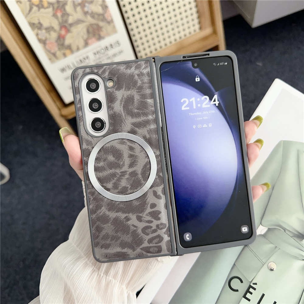 Luxury Leopard Print Magnetic Anti Slip Phone Case for Samsung Galaxy Z Fold 5 4 3 