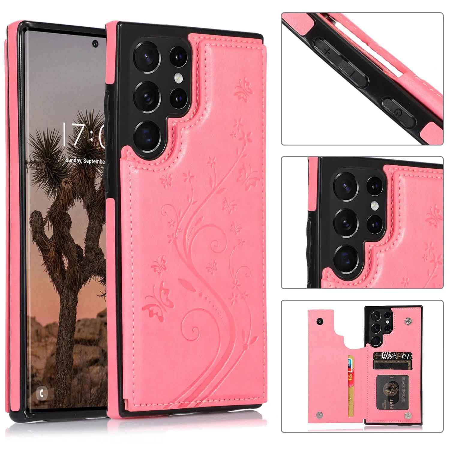 Luxury Flower Embossing Flip Leather Case for Samsung Galaxy S24 Ultra Plus