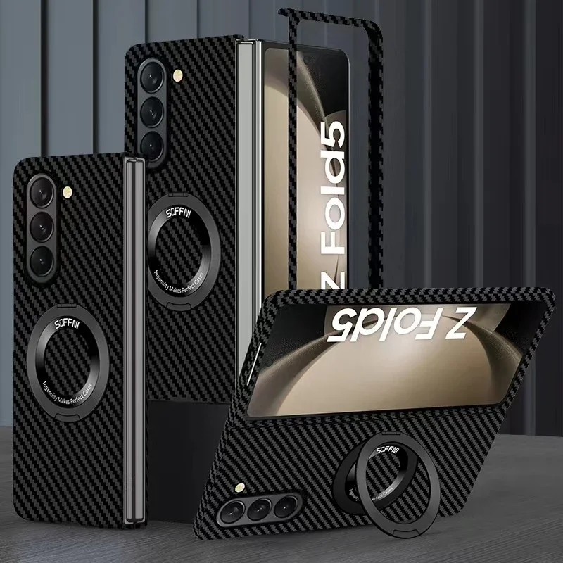 Ultra Thin Matte Carbon Fiber Wireless Charging Magnetic Ring For Samsung Galaxy Z Fold 5 4 3 