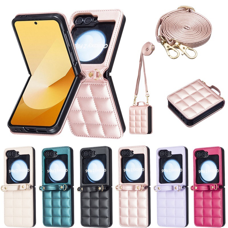 Luxury Crossbody Diamond Leather Case For Samsung Galaxy Z Flip 6 5 4 3 