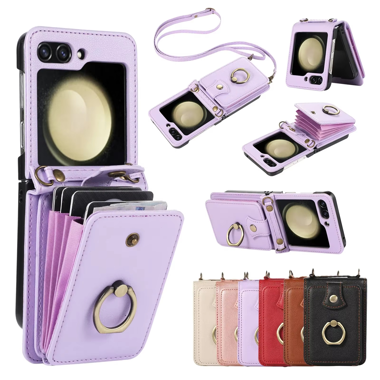 Crossbody Leather Cards Slot Wallet Bag Case For Samsung Galaxy Z Flip 6 5 4 3