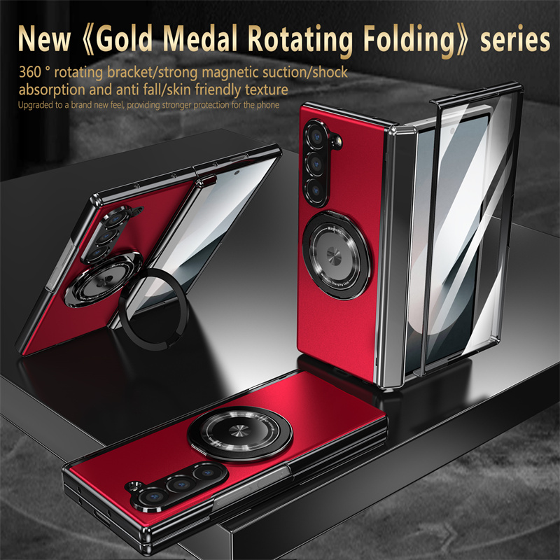 Luxury Matte Solid Color 360° Rotating Bracket Phone Case For Samsung Galaxy Z Fold 6 5 4 3 