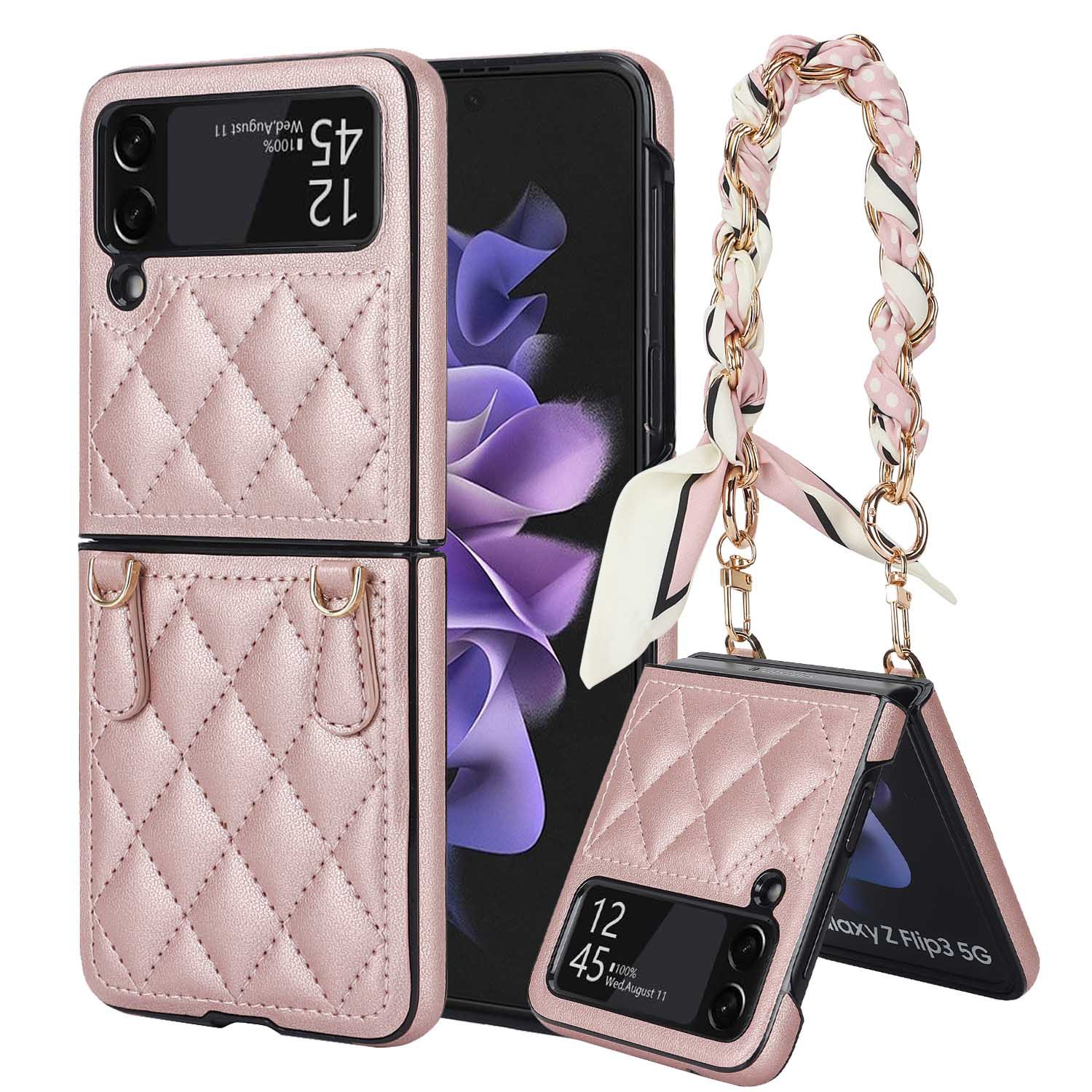 Luxury Silk Scarf Strap Chain Leather Case For Samsung Galaxy Z Flip 6/5/4/3