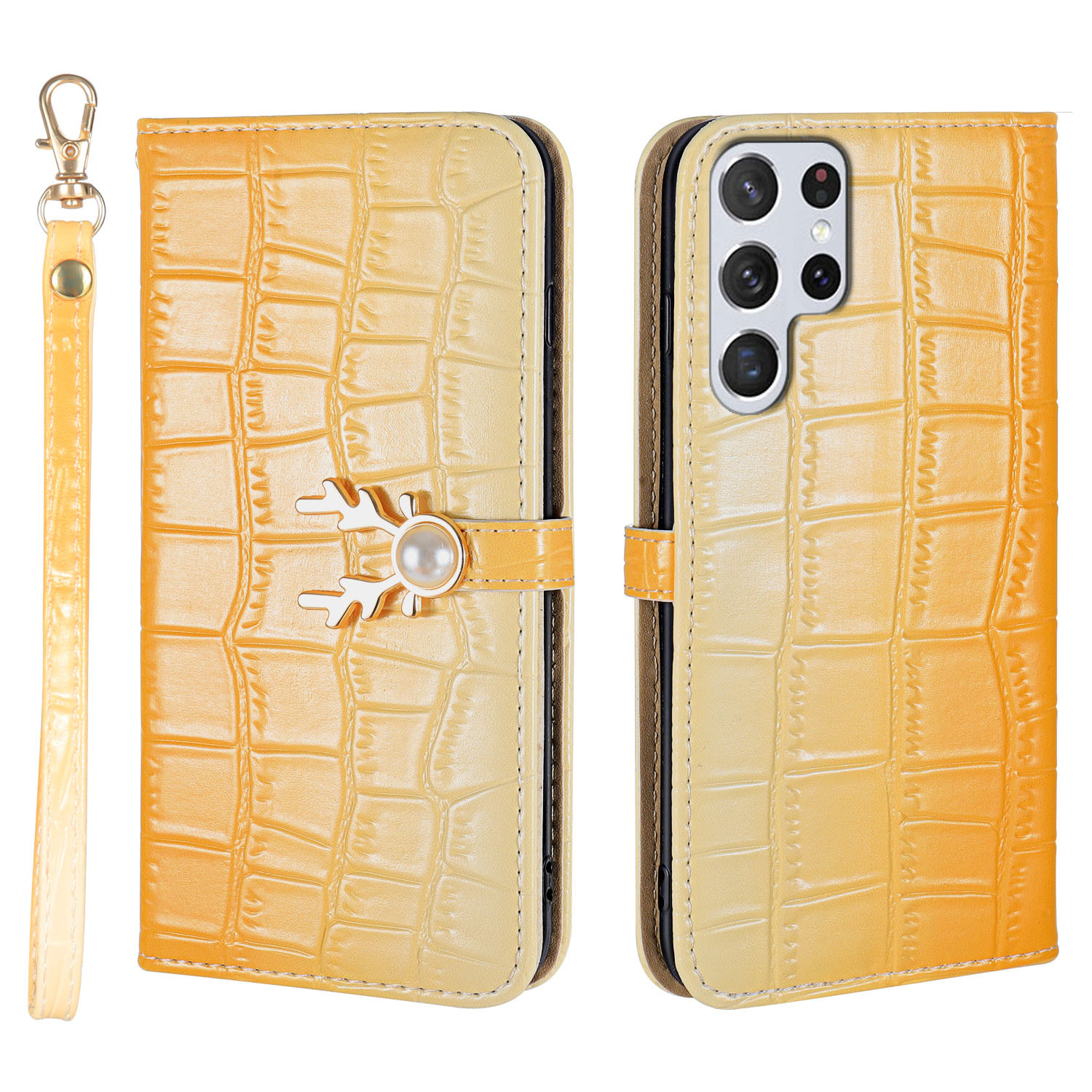 Crocodile Gradient Pattern Card Holder Phone Case For Samsung Galaxy S24 Plus Ultra