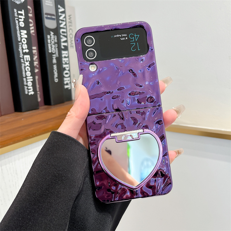 Love Mirror Bracket Plating Wrinkle Case For Samsung Galaxy Z Flip 6/ 5/4 /3 