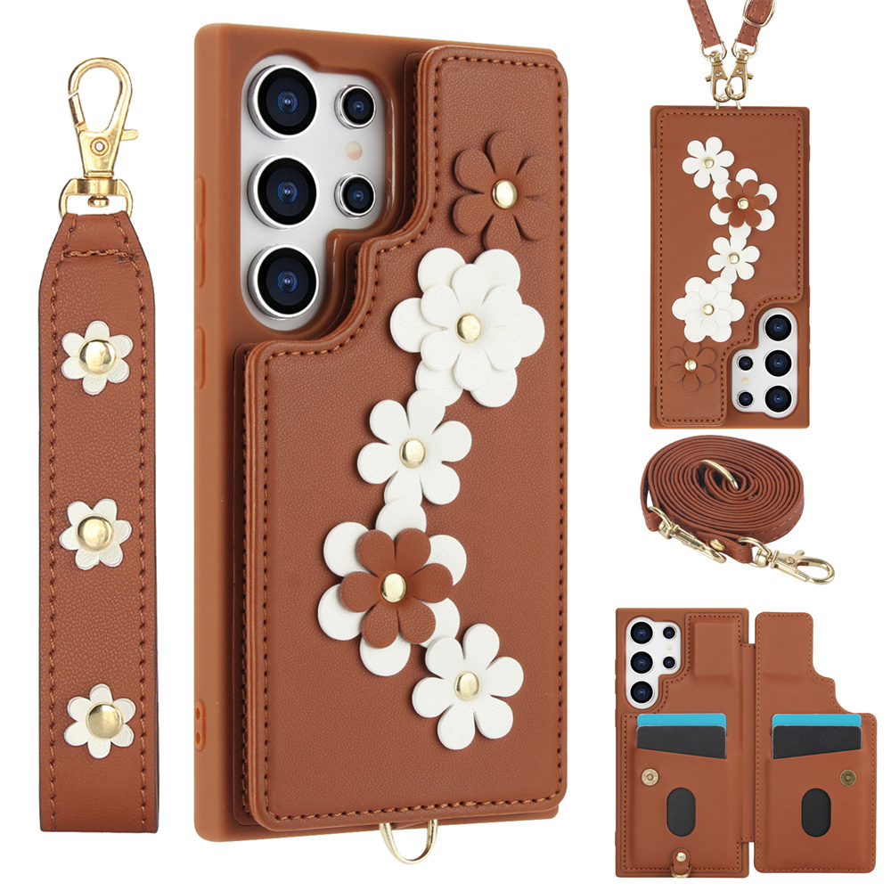 Crossbody Leather Rope Wallet Wrist Strap Phone Case for Samsung For S24 Ultra Plus