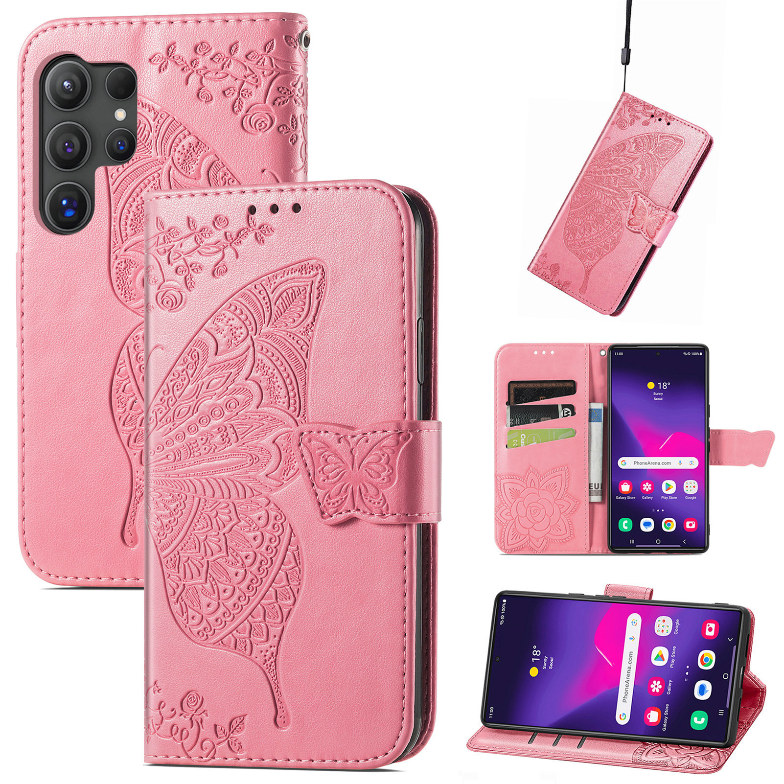 2024 Butterfly Luxury Leather Wallet Case With Card Holder For Samsung Galaxy S24 Series