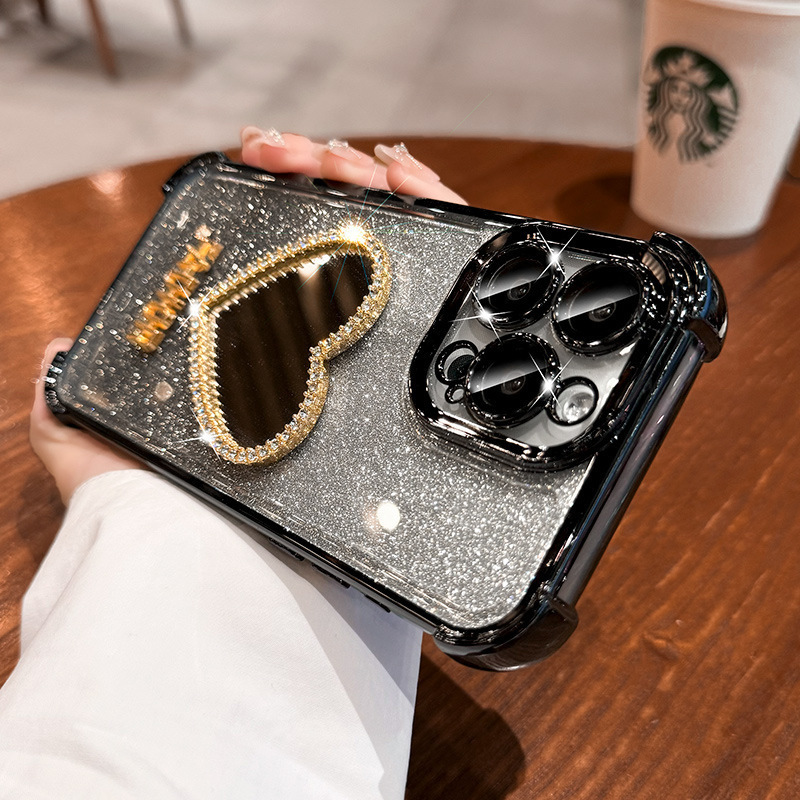 Heart-Shaped Rhinestone Mirror iPhone Case
