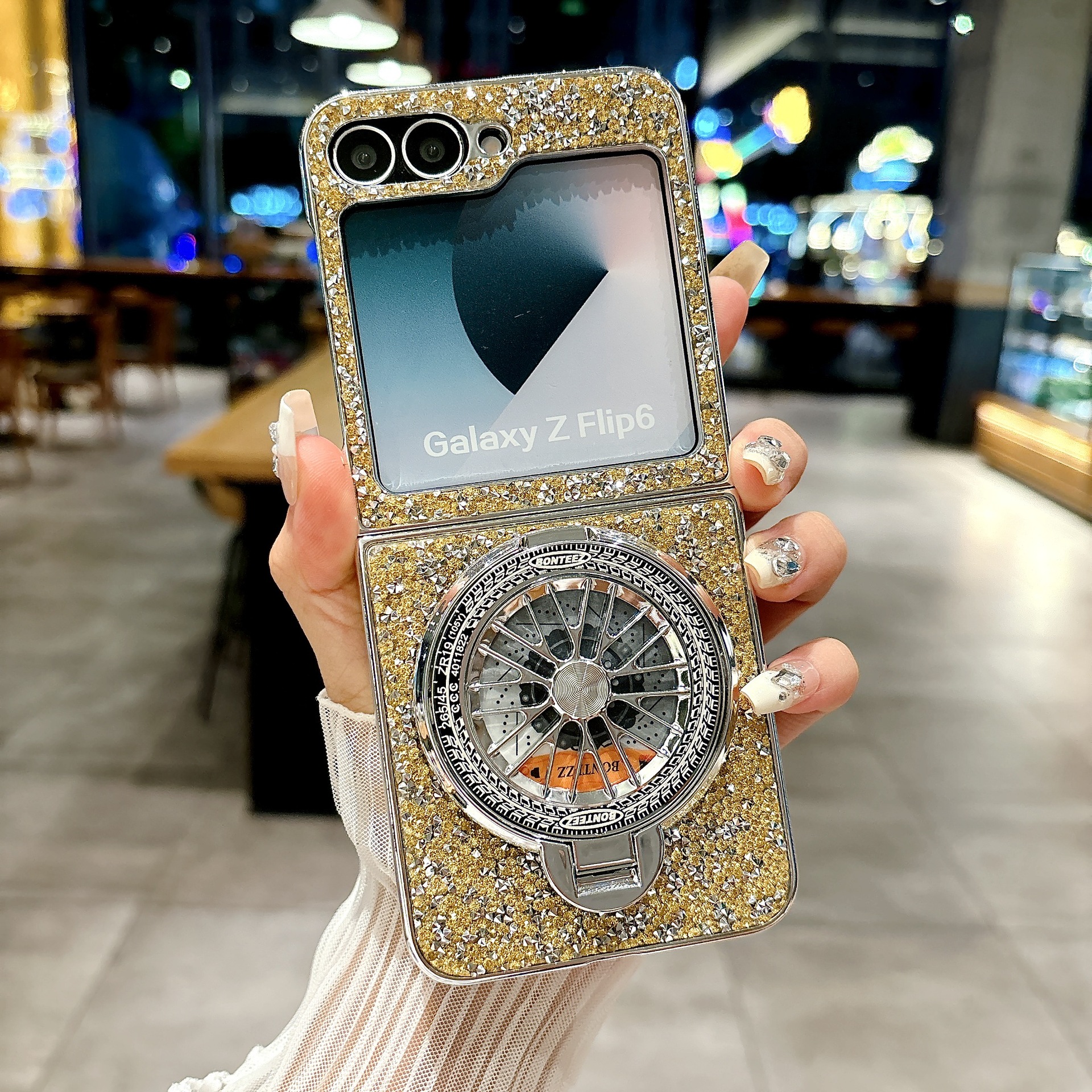 Luxury Electroplated Diamond Gyro Holder Phone Case for Samsung Galaxy  Z Flip