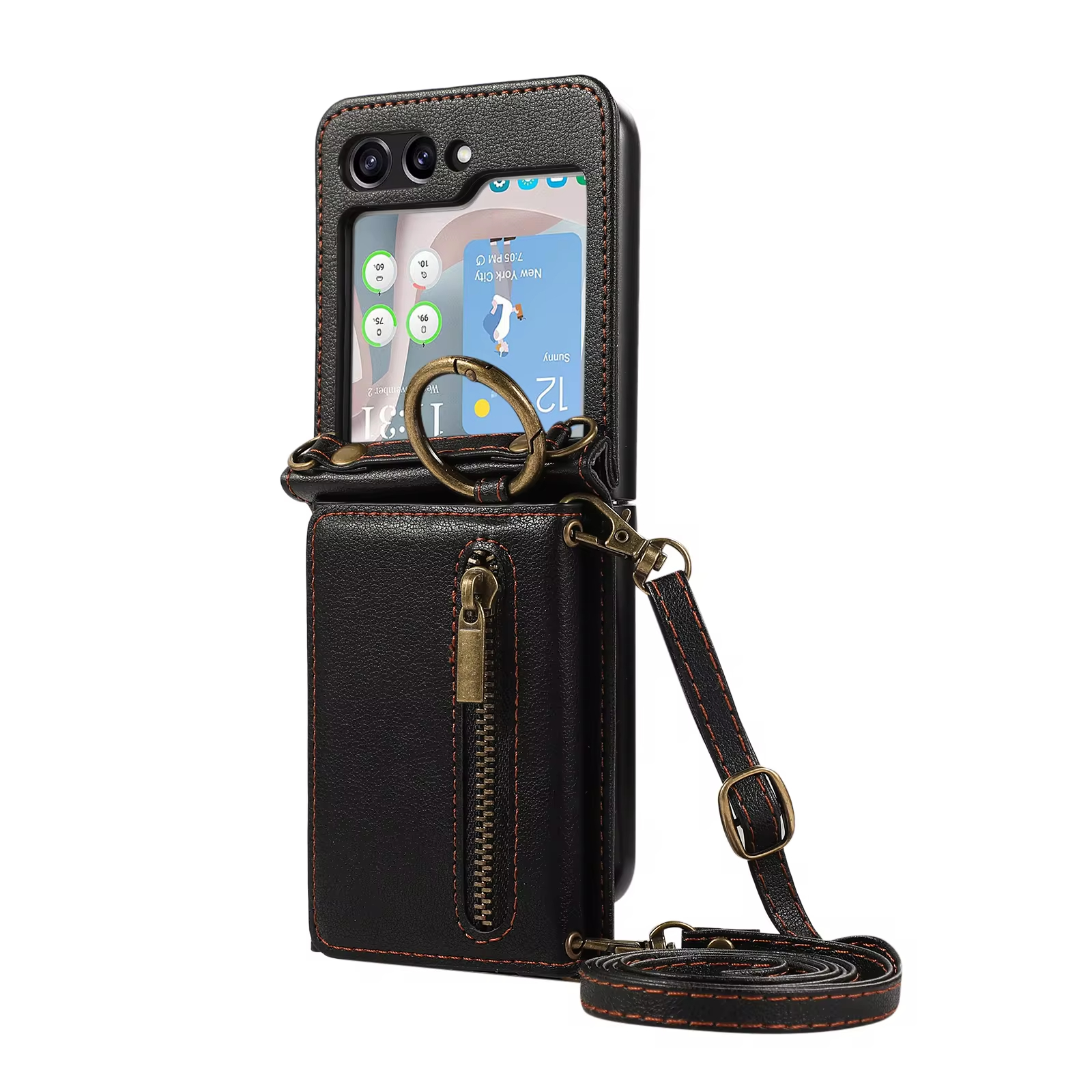 Crossbody Ring Zipper Wallet Phone Case With Card Holder For Samsung Galaxy Z Flip 6 5 4 3