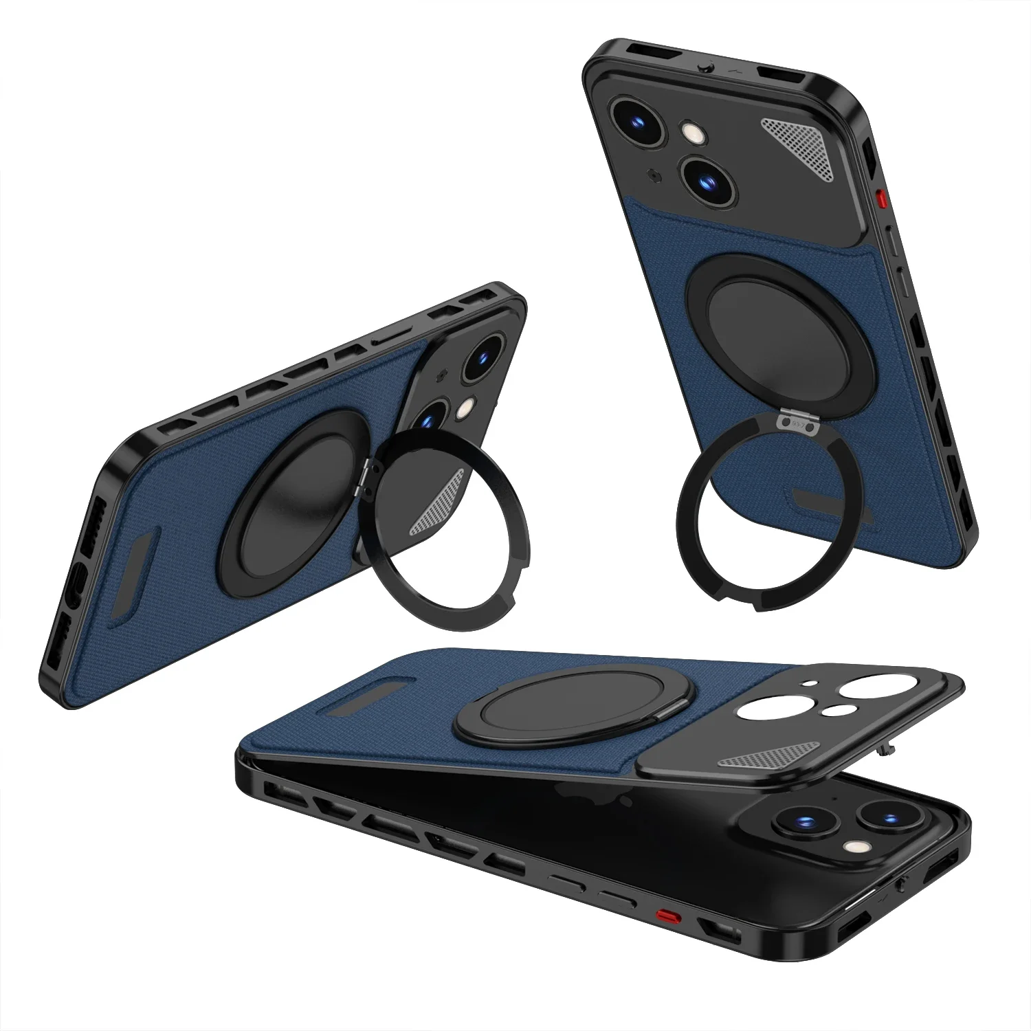 360° Rotating Stand Hollow Frame Luxury Aluminum Snap Phone Case For iPhone 15 14 13 Series