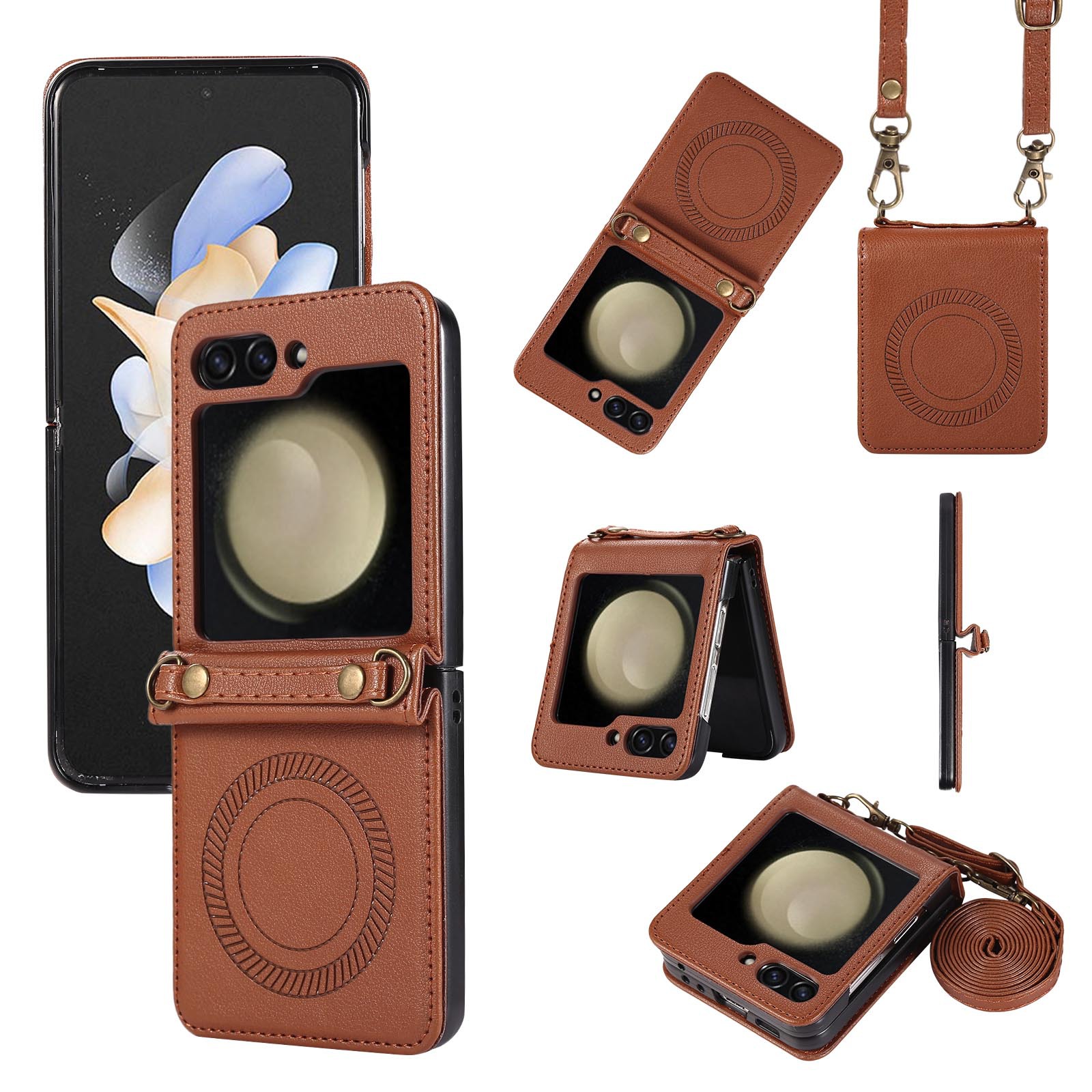 Crossbody Magnetic Leather Phone Case With Wireless Charger Long Strap For Samsung Galaxy Z Flip5/4/3