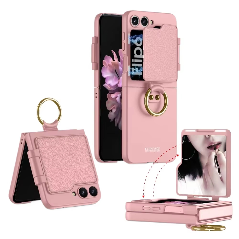 Ring Holder Phone Case With Back Screen Protective Mirror For Samsung Galaxy Z Flip 6/5