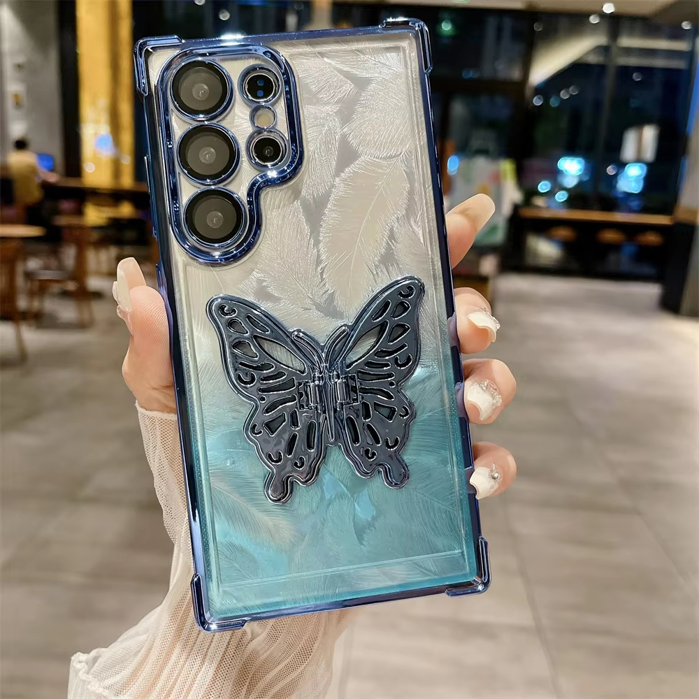 Cartoon Butterfly Gradient Bracket Case for Samsung Galaxy S24 Ultra Plus