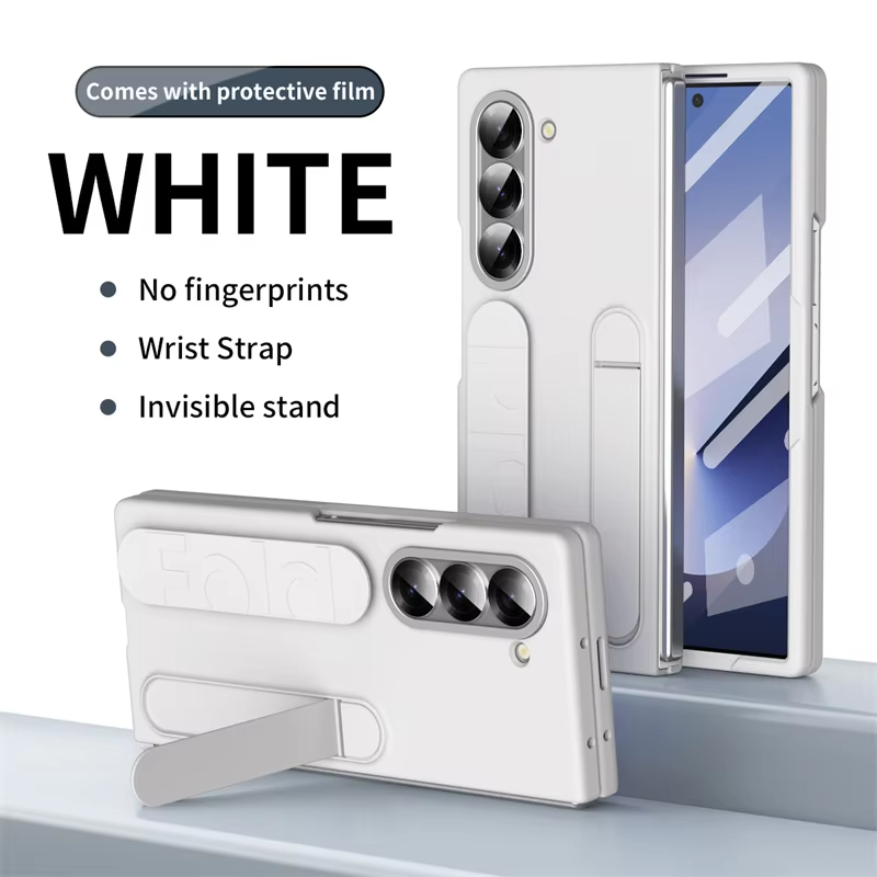 Skin Friendly Matte Silicone Wristband Bracket Case with Tempered Glass for Samsung Galaxy Z Fold 6 5 4 3 