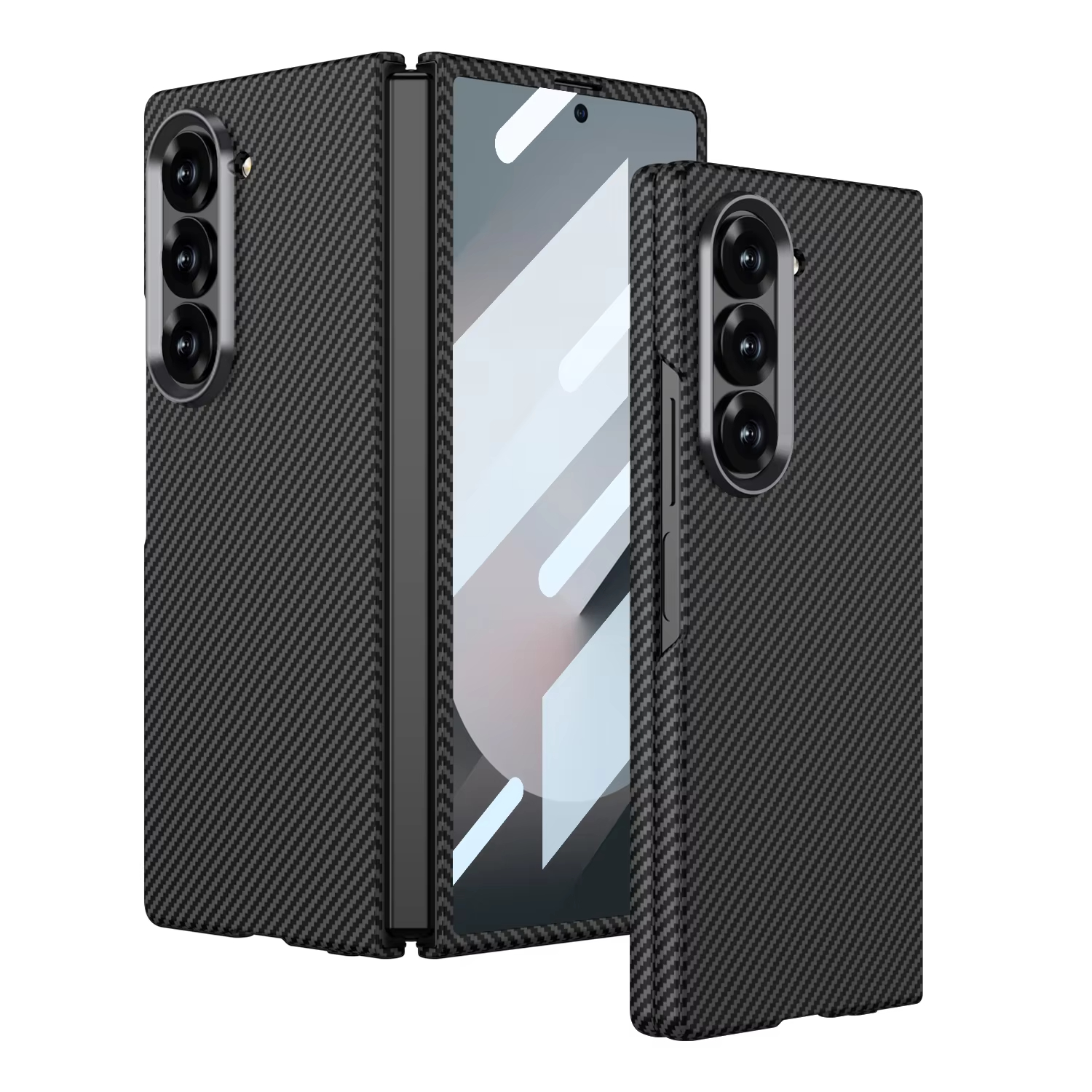 Luxury Carbon Fiber Pattern Shockproof Case For Samsung Galaxy Z Fold 6 With Screen Tempered Glass 