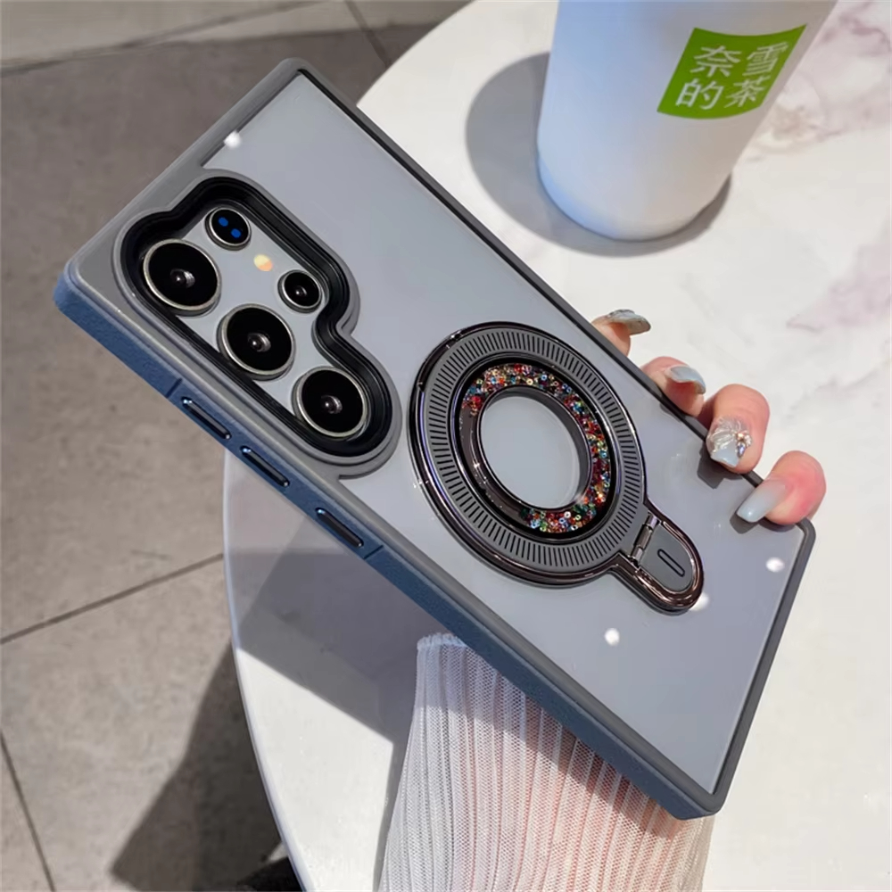 Luxury Transparent Magnetic Stand Phone Case for Samsung Galaxy S24 Ultra Plus