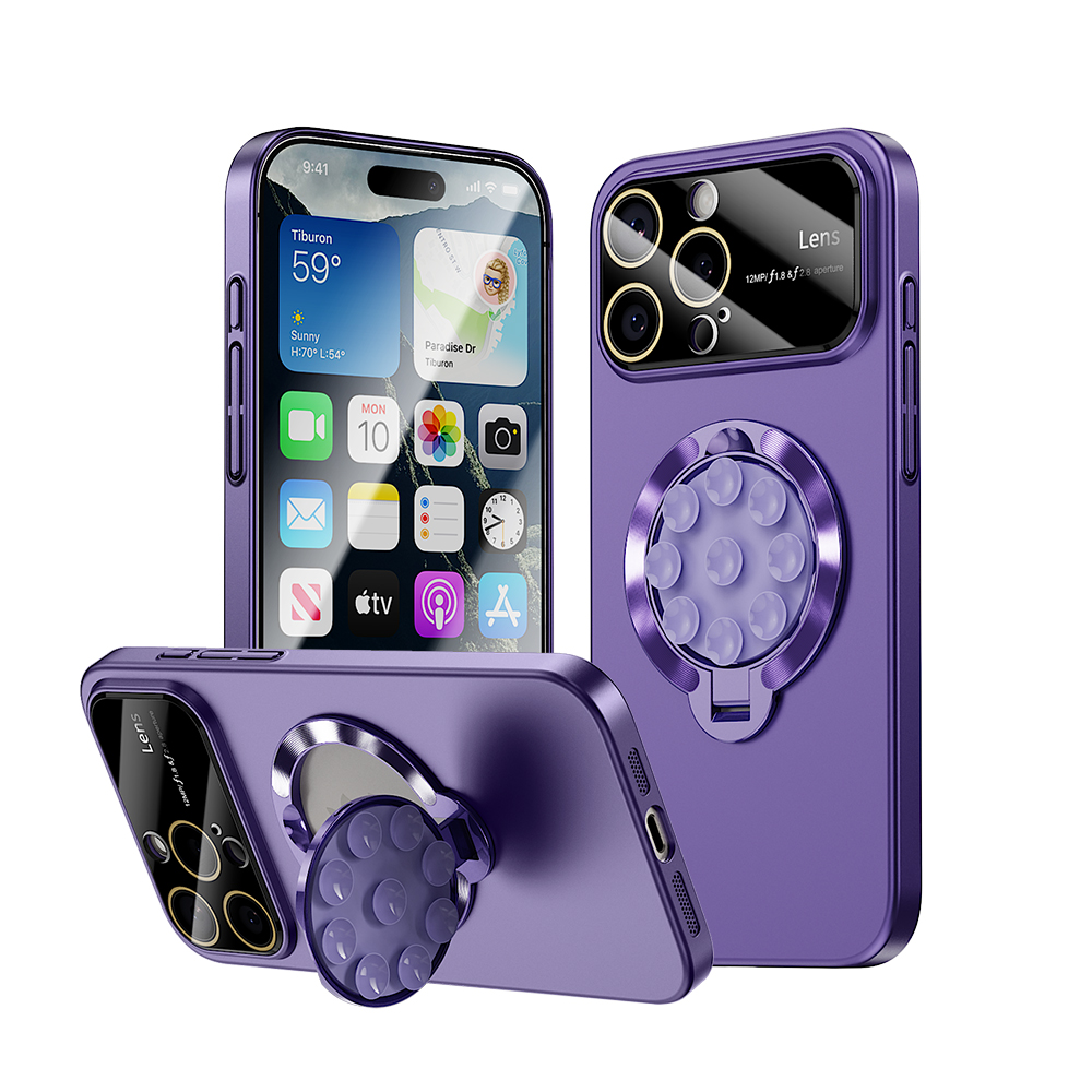 Luxury Suction Cup Holder Stand Magsafe Case for iPhone 16 15 14 13 12 Pro Max