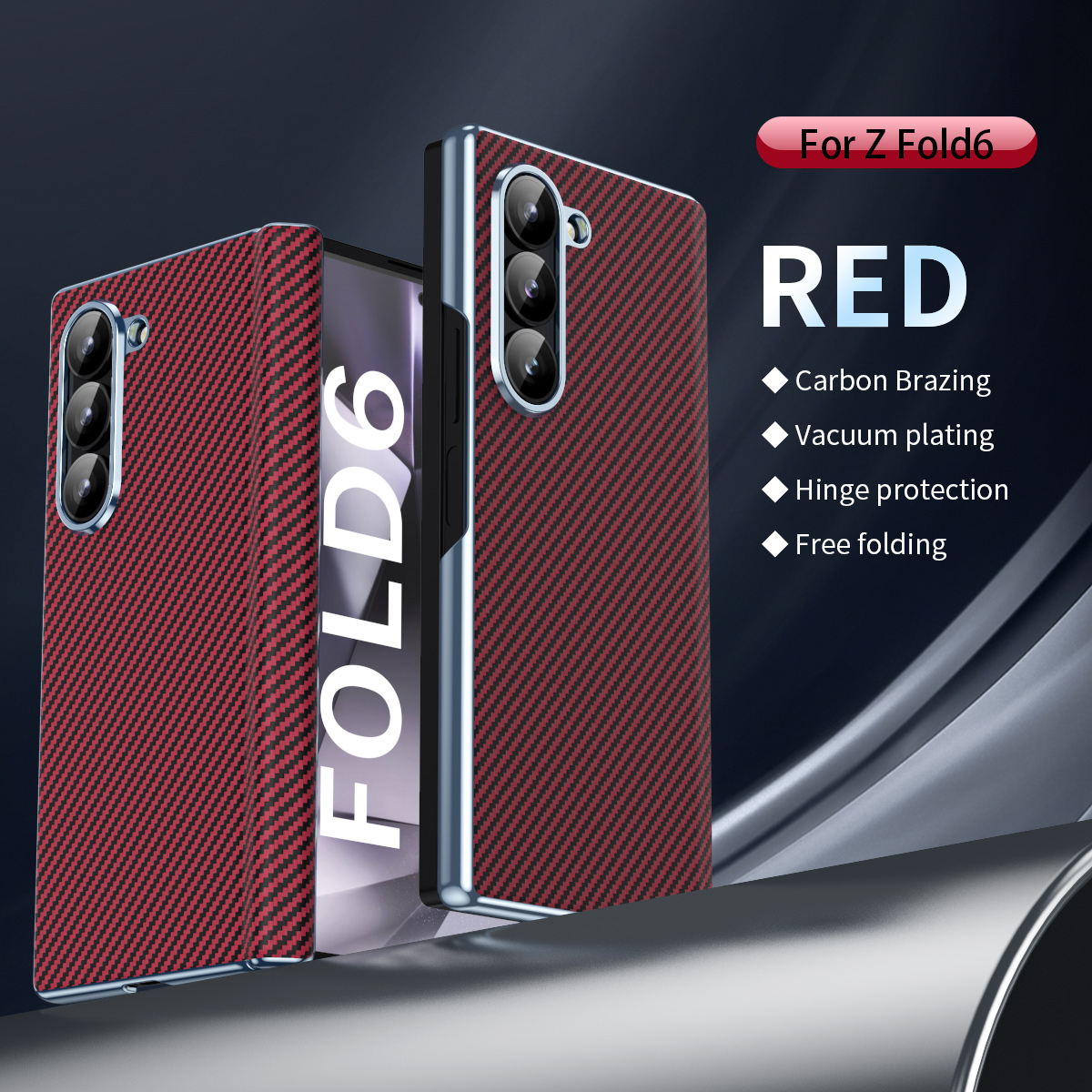 Carbon Fiber Pattern Shockproof  Protective Hinge Case with Mirror Film For Samsung Galaxy Z Fold 6/5/4/3