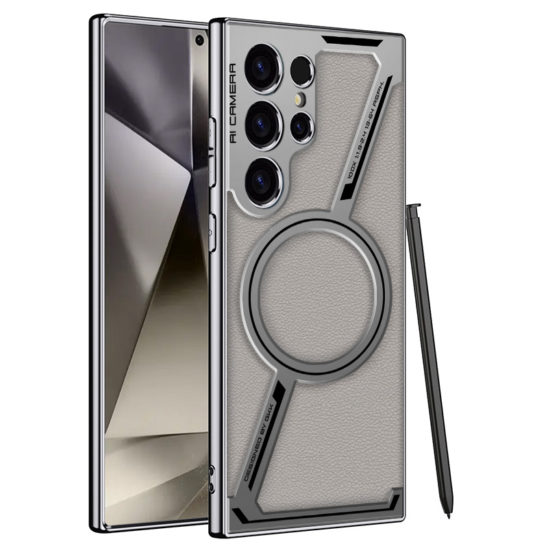 Leather Plating Z-shaped Magnetic Wireless Charging Anti Drop Cases For Samsung Galaxy S24 S23 Ultra