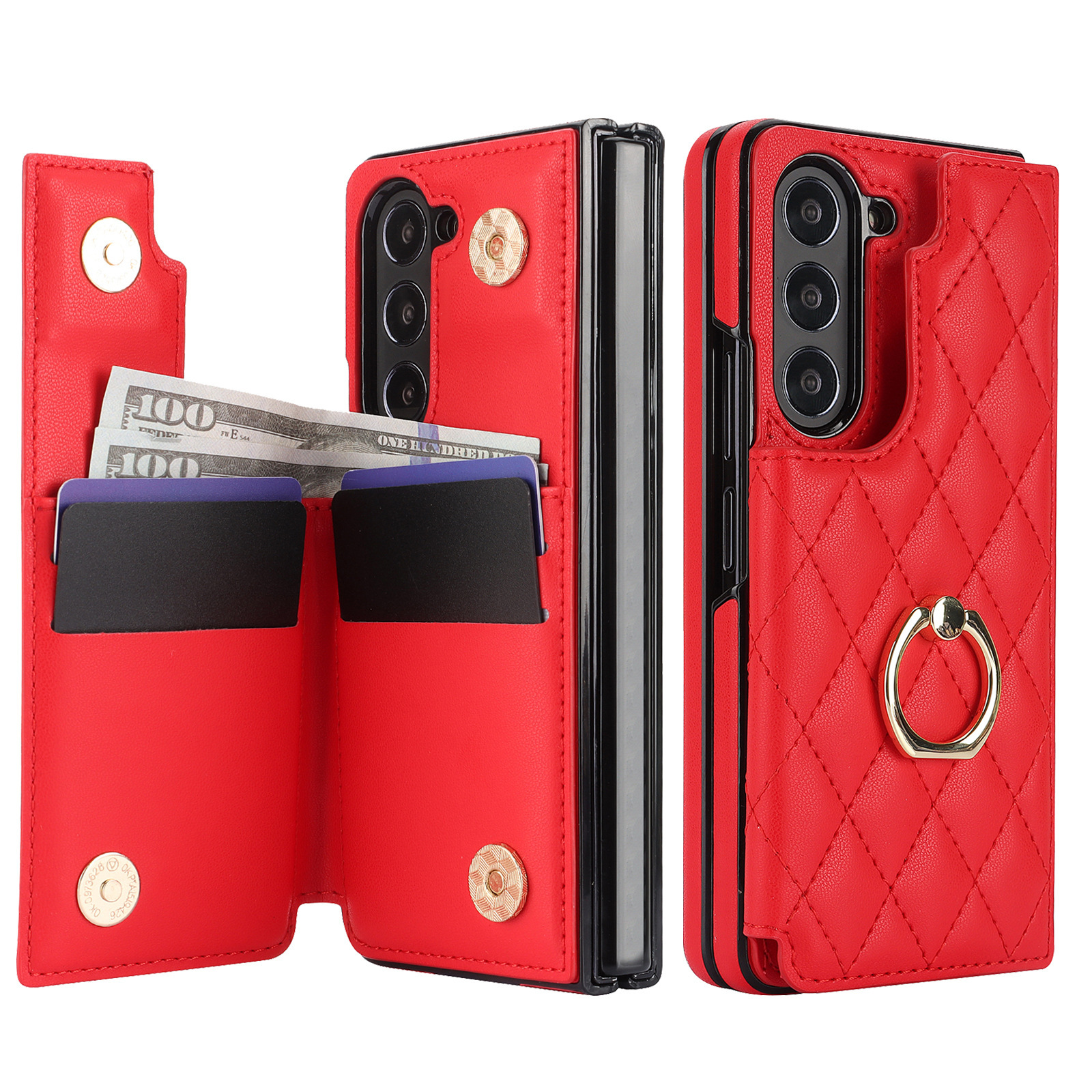 Luxury Wallet Leather Case Blocking Ring Kickstand Flip Leather Case for Samsung Galaxy Z Fold 3 4 5 6