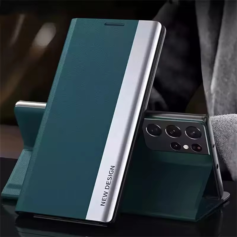 2024 The 4th Generation Side Window Magnetic Plating Bracket Flip Phone Case For Samsung Galaxy S24 Ultra