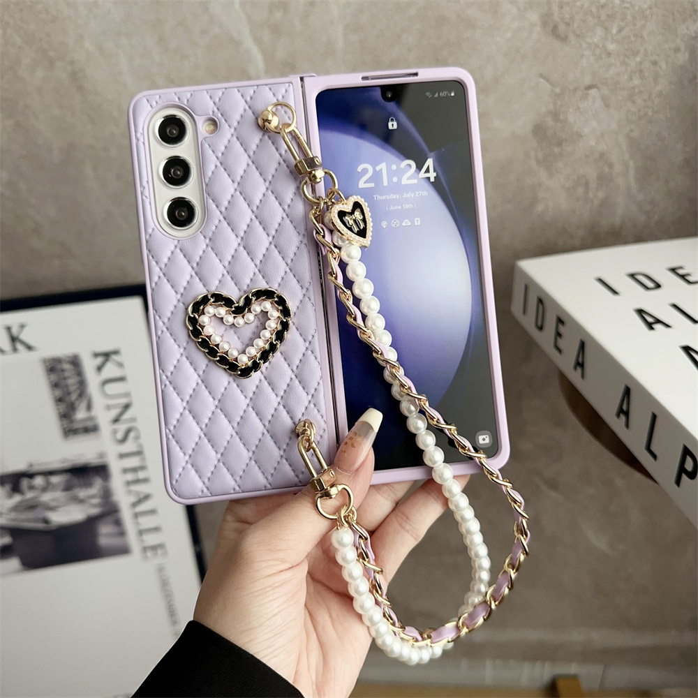 Leather Love Pearl Bracelet Strap Case for Samsung Galaxy Z Fold 5 4 3 