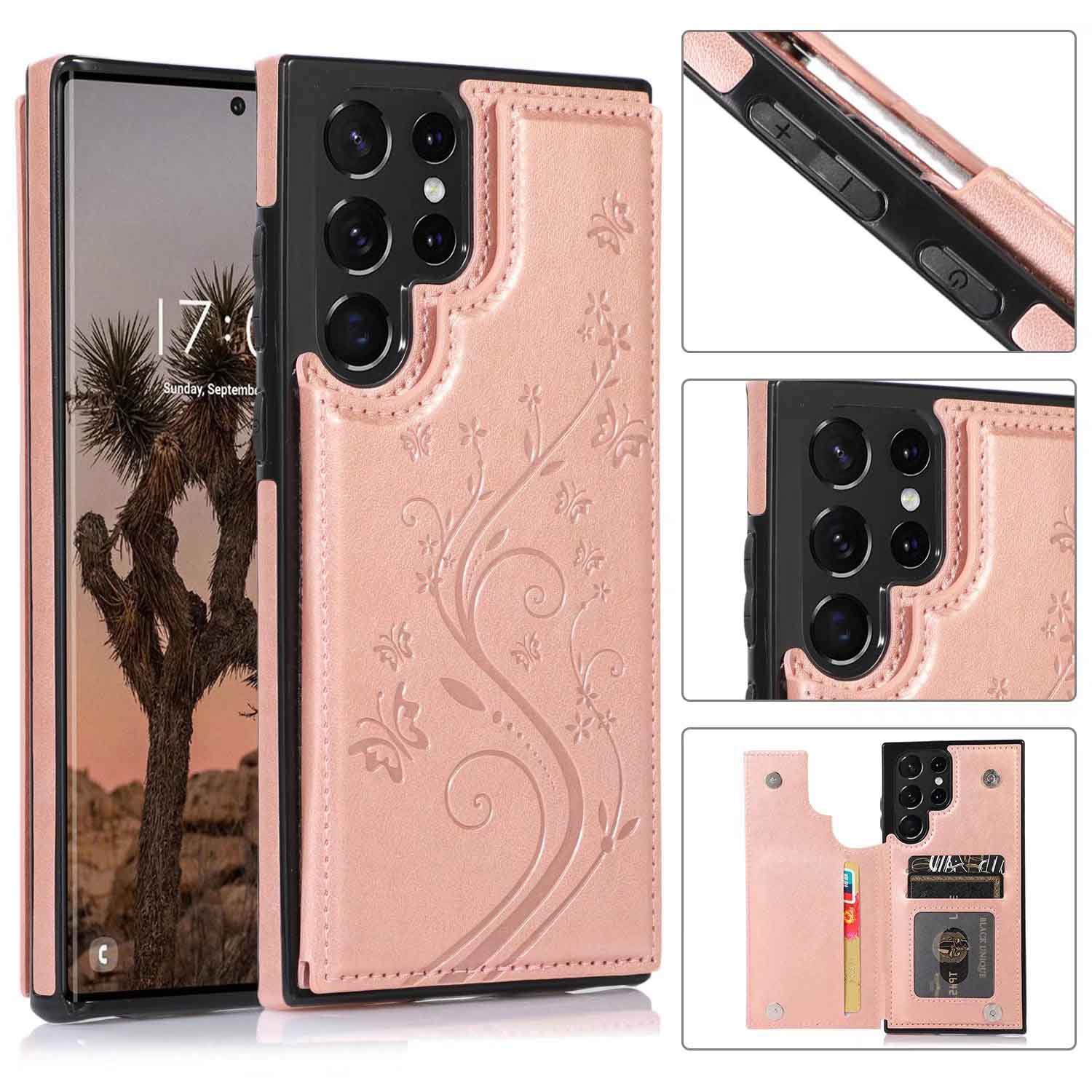 Luxury Flower Embossing Flip Leather Case for Samsung Galaxy S24 Ultra Plus