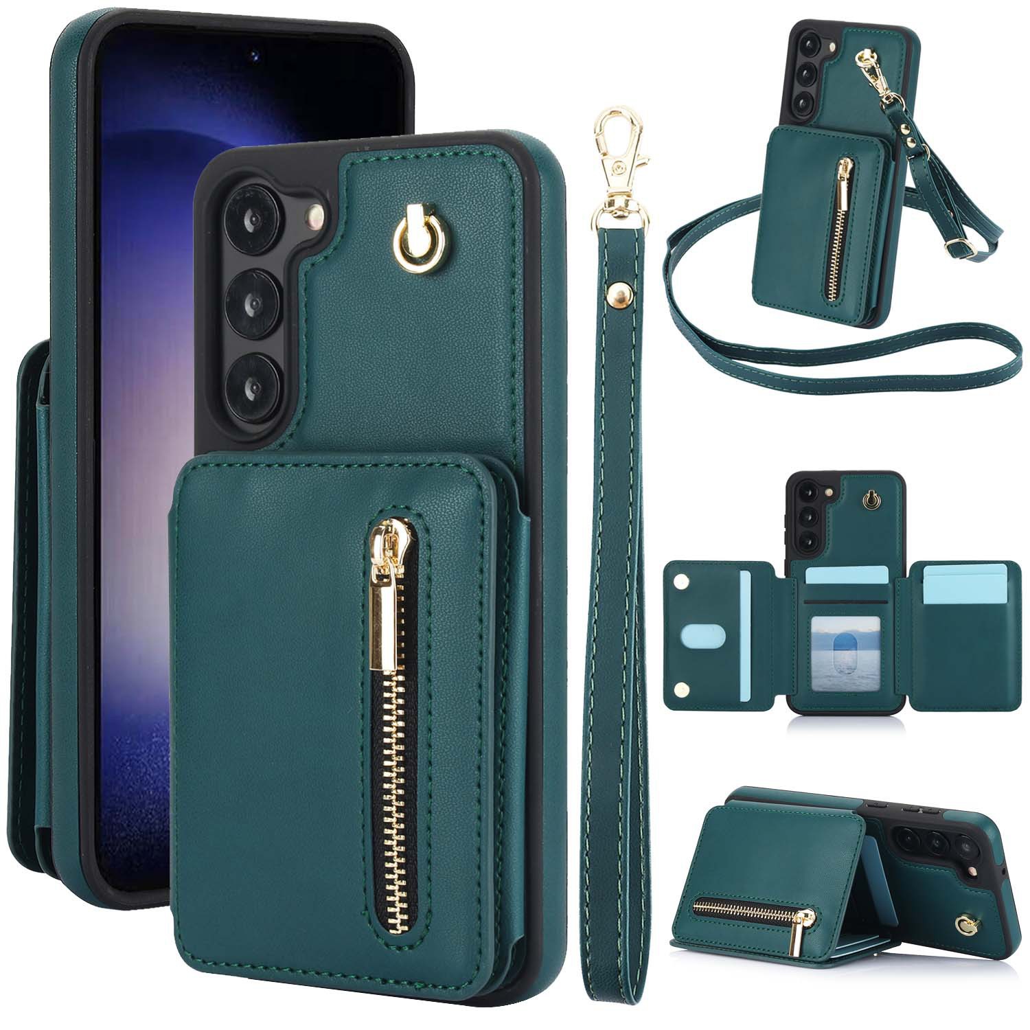 Zipper Card Slot Holder Wallet Crossbody Lanyard Phone Case for Samsung Galaxy S23/S23 Plus