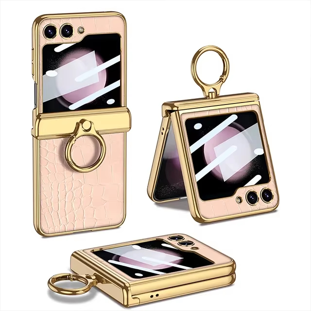Electroplating Crocodile Skin PU Leather Ring Phone Case for Samsung Galaxy Z Flip 5 