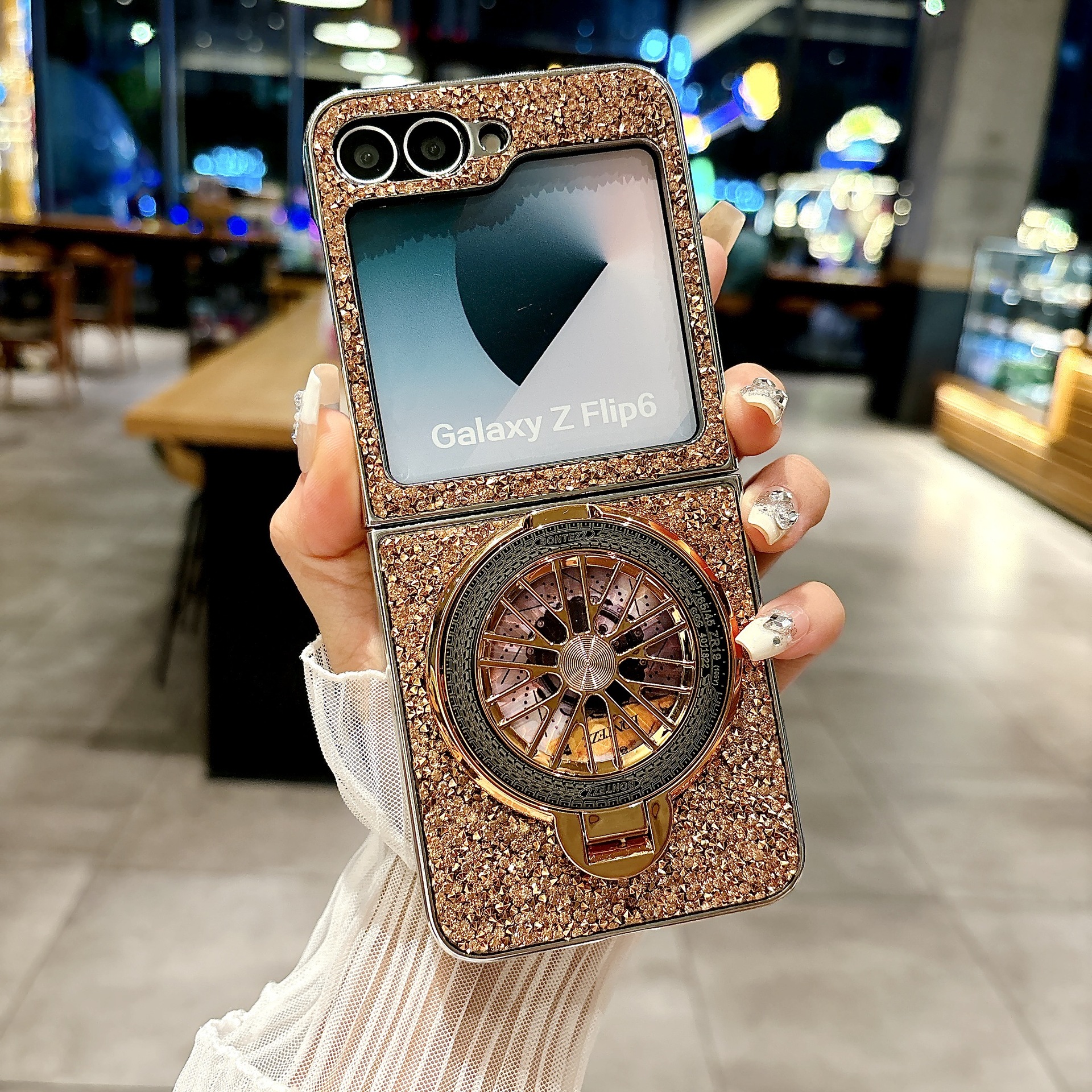 Luxury Electroplated Diamond Gyro Holder Phone Case for Samsung Galaxy  Z Flip