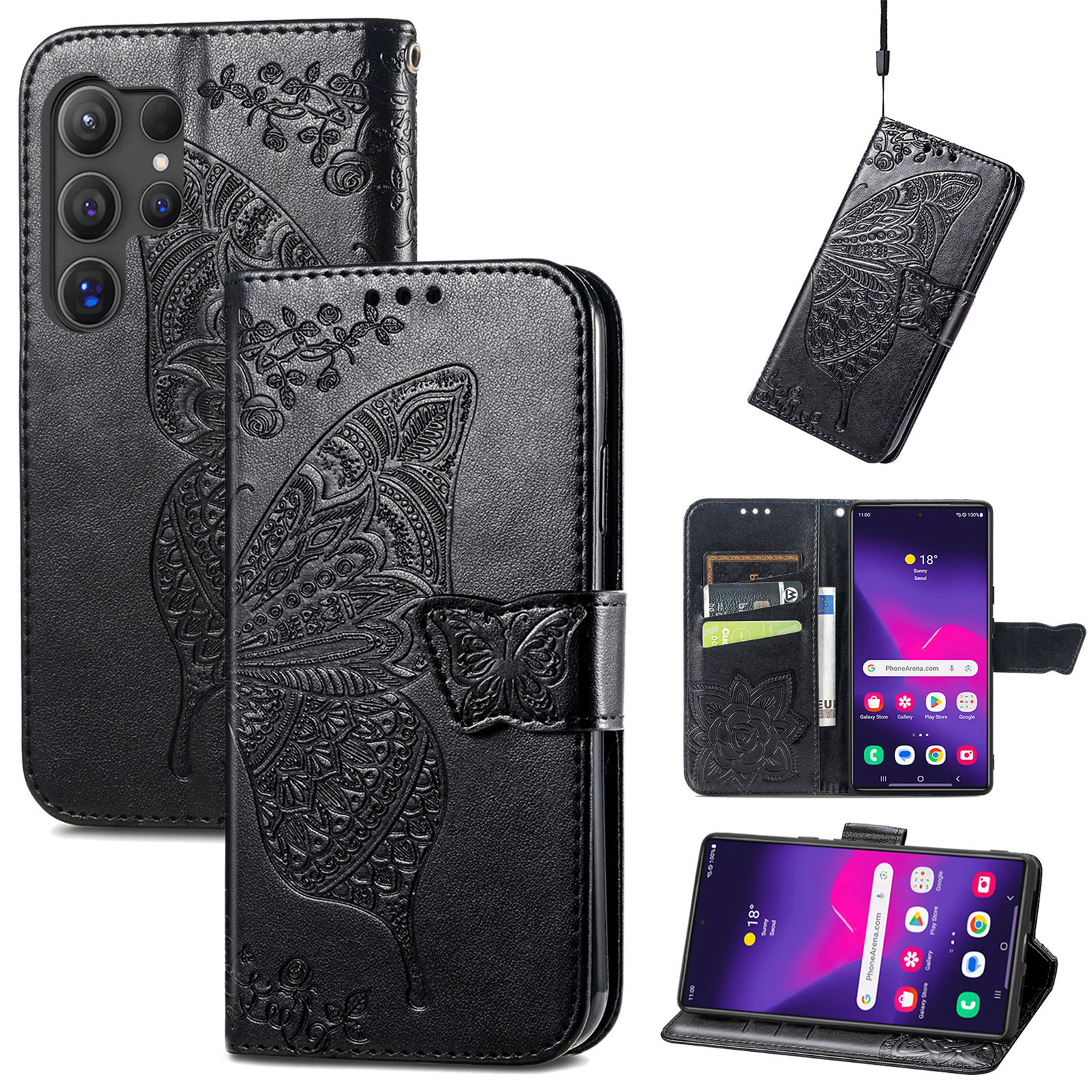 2024 Butterfly Luxury Leather Wallet Case With Card Holder For Samsung Galaxy S24 Series