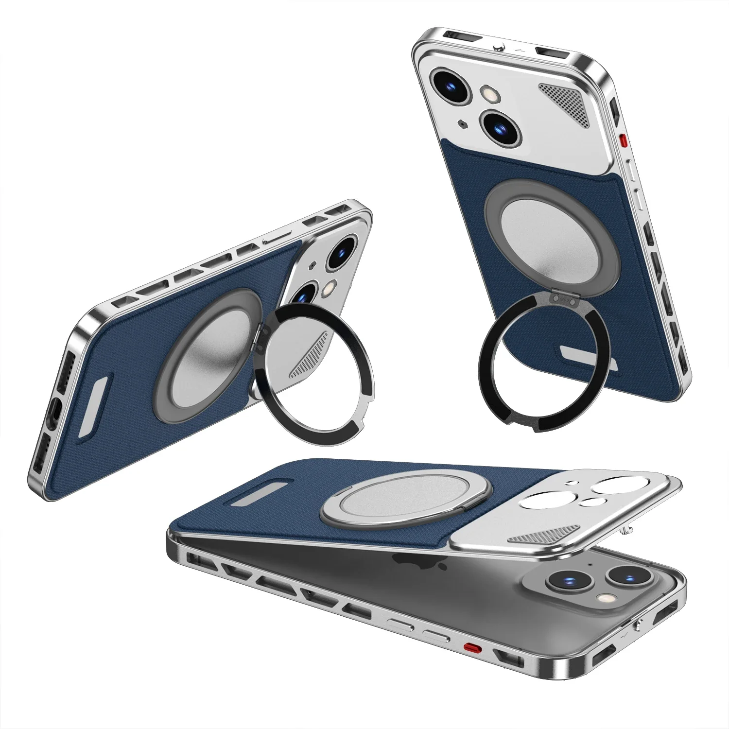 360° Rotating Stand Hollow Frame Luxury Aluminum Snap Phone Case For iPhone 15 14 13 Series