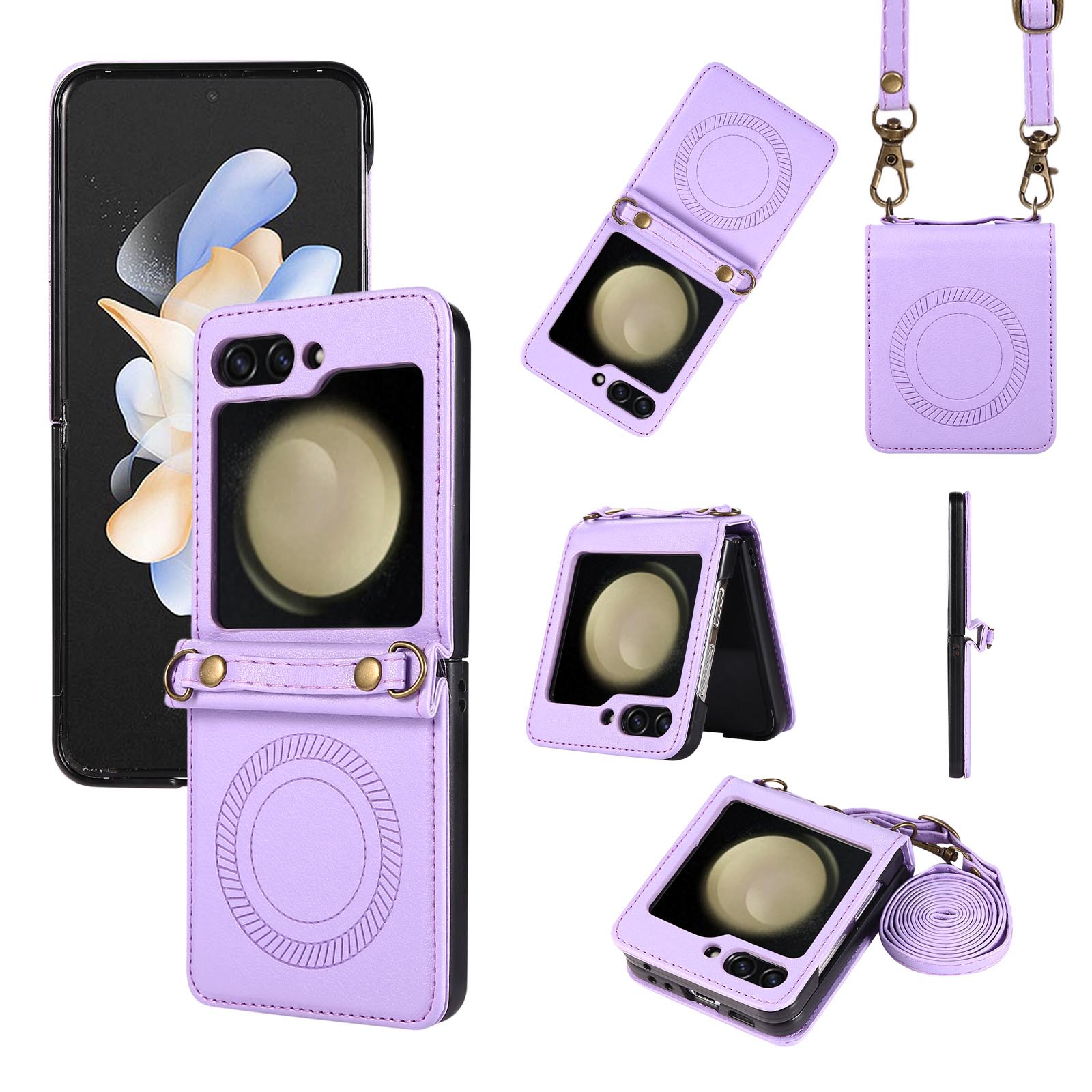 Crossbody Magnetic Leather Phone Case With Wireless Charger Long Strap For Samsung Galaxy Z Flip5/4/3