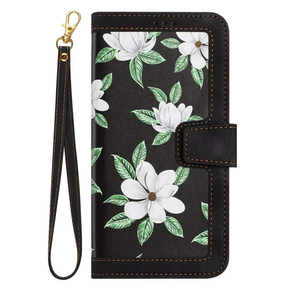 Luxury Flower Pattern Magnetic Clasp Flip Leather Case for Galaxy S24 S23 S22 S21